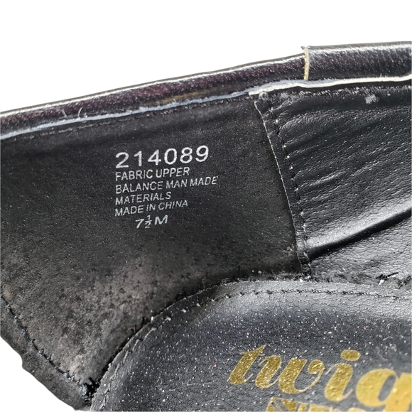Twiggy London | Black Sparkle Tweed Round Toe Gold Slip On Flats Women's 7.5 - Picture 9 of 11